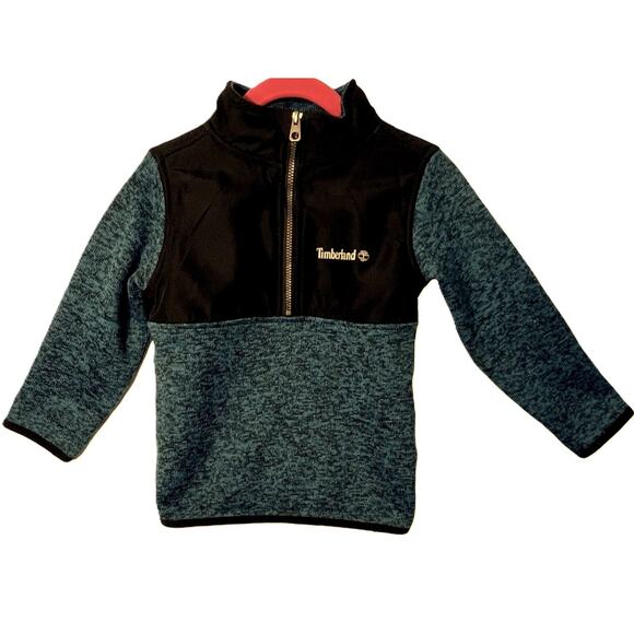 Timberland Fleece Pullover Boys Size 3T Green Black Long Sleeve 1/4 Zip Unisex - Picture 1 of 7